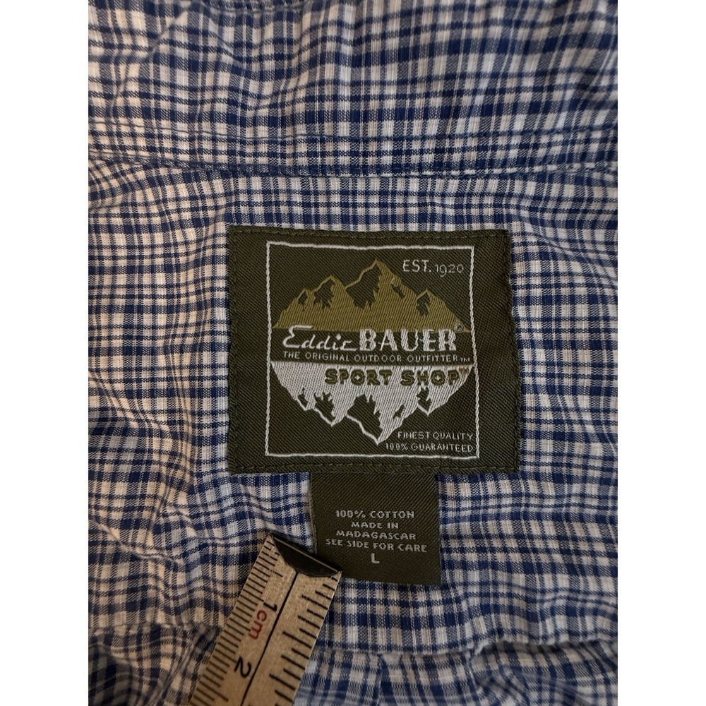Eddie Bauer Sport Shop Shirt Men's Large Blue Check Short Sleeve Cotton Hiking - Picture 4 of 10